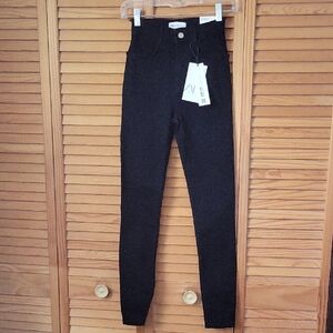 Zara Black High Rise Shaper Ankle Jeans 4 Pockets Super Elastic Denim NWT Size 0